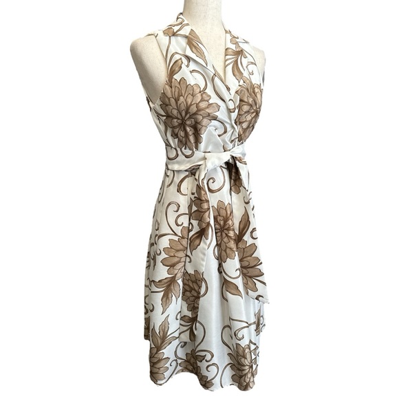 Ceces NY Ivory Brown Floral Sleeveless Dress Size 8 - Picture 2 of 7